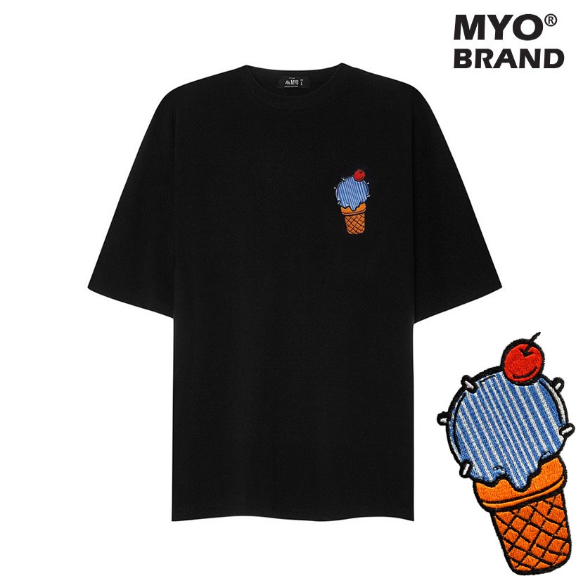 Áo Phông Nam Đẹp MYO Vải Cotton Thêu Hình Kem Cao Cấp