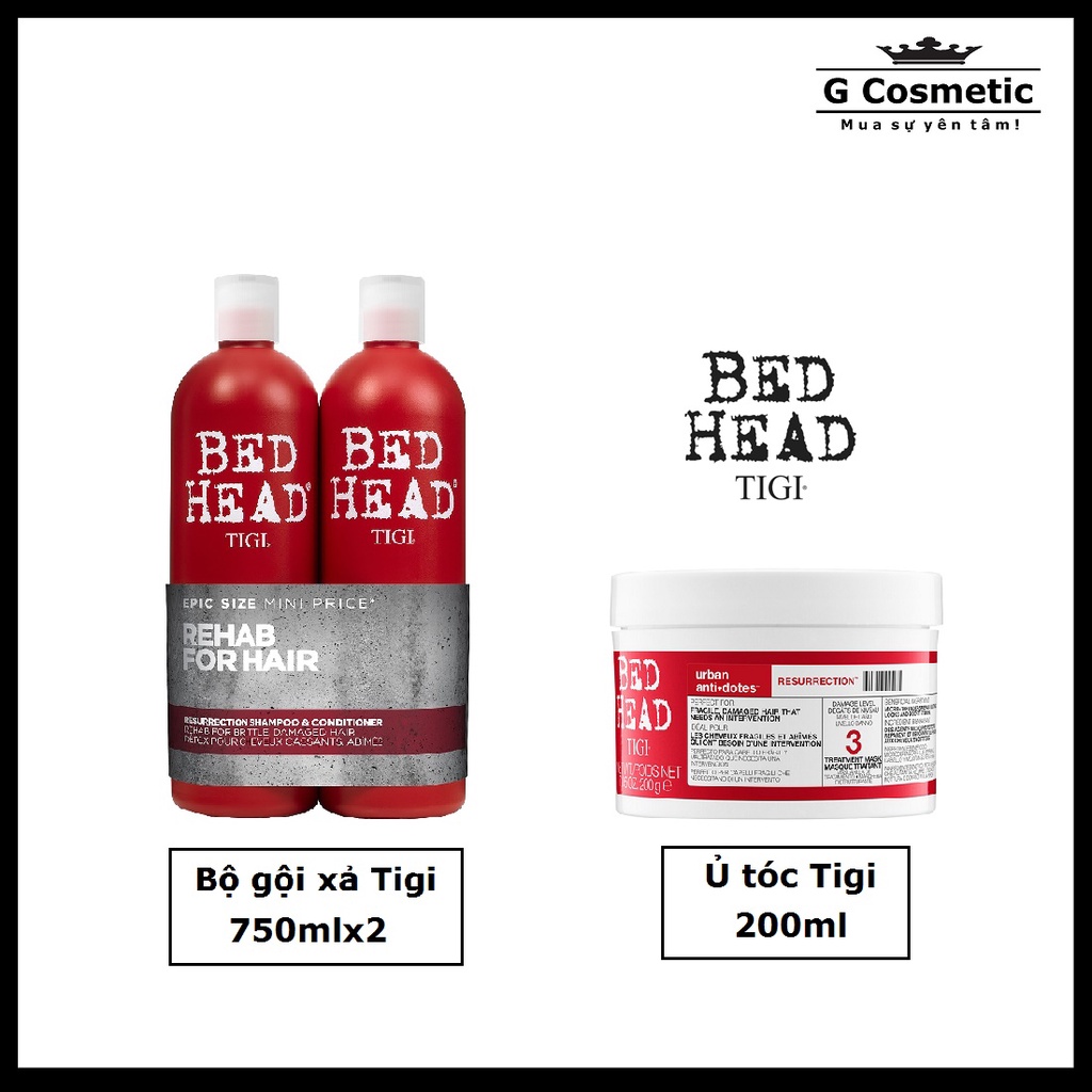 Gội xả Tigi 750mlx2 Ủ tóc Tigi 200ml (Đỏ)