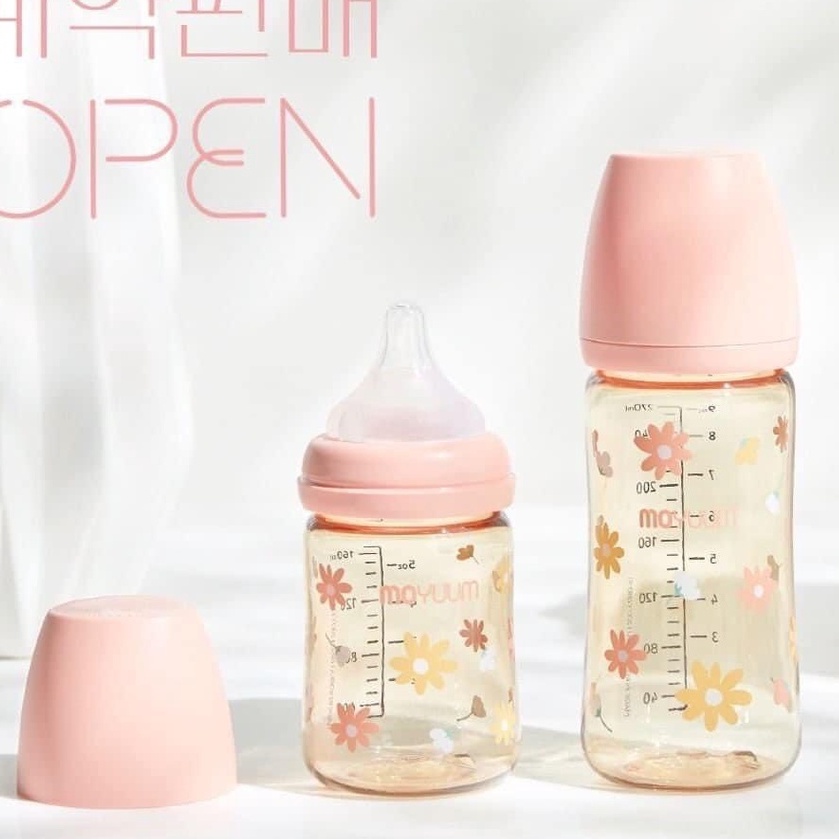 Moyuum Daisy Hoa cúc nắp hồng 170ml 270ml, Bình sữa moyuum Hoa Daisy Hàn Quốc chính hãng
