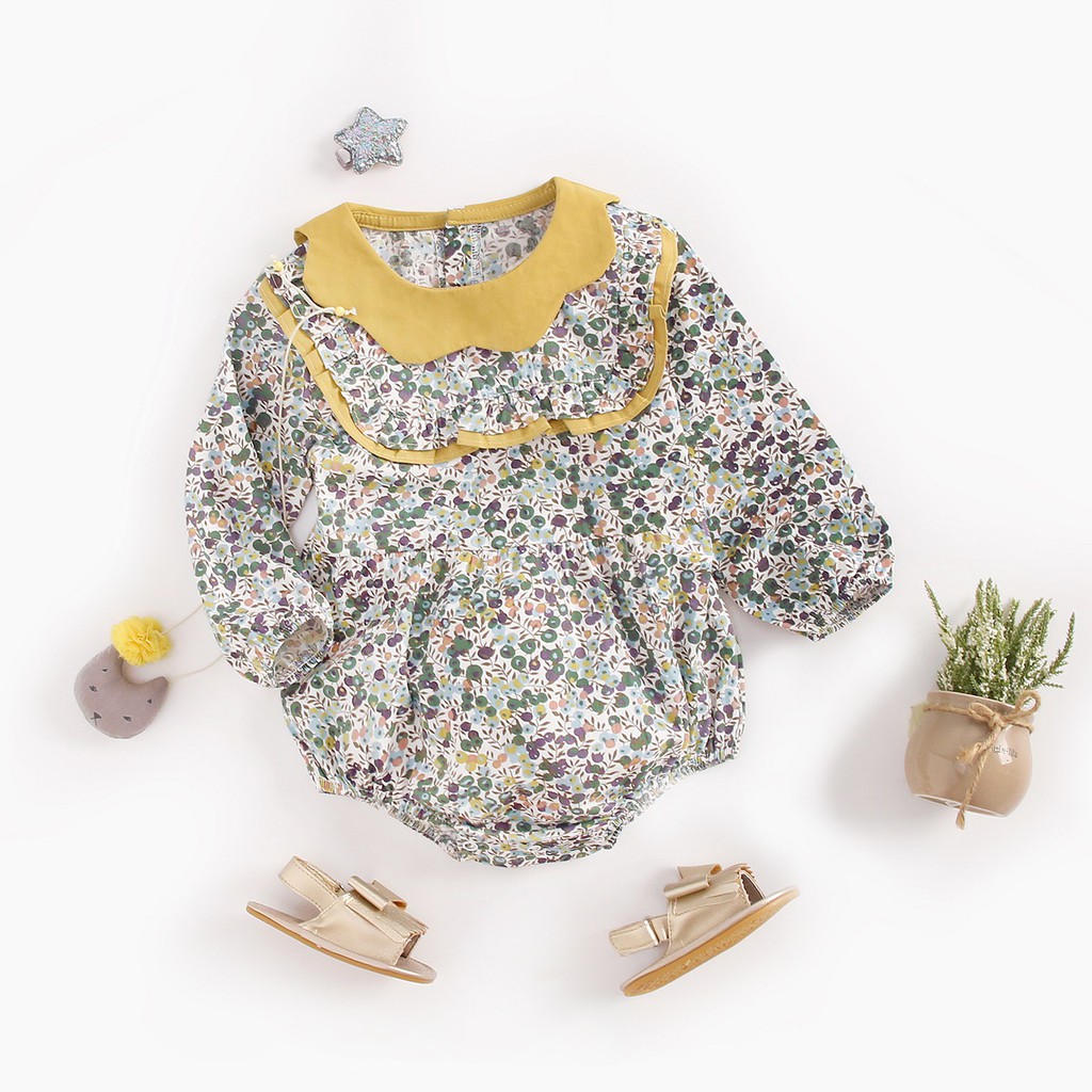 Áo Liền Quần Sanlutoz Họa Tiết Hoa Vàng Làm Bằng Cotton Dành Cho Bé Gái