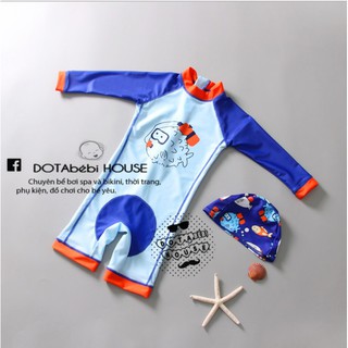 10-22kg(cá nóc xanh)Đồ bơi dài tay liền thân có nón cho bé trai - DOTAbébi HOUSE