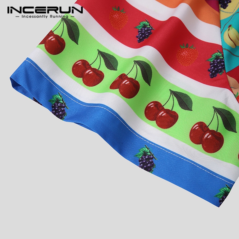 Áo sơ mi INCERUN ngắn tay in họa tiết phong cách phương Tây dành cho nam