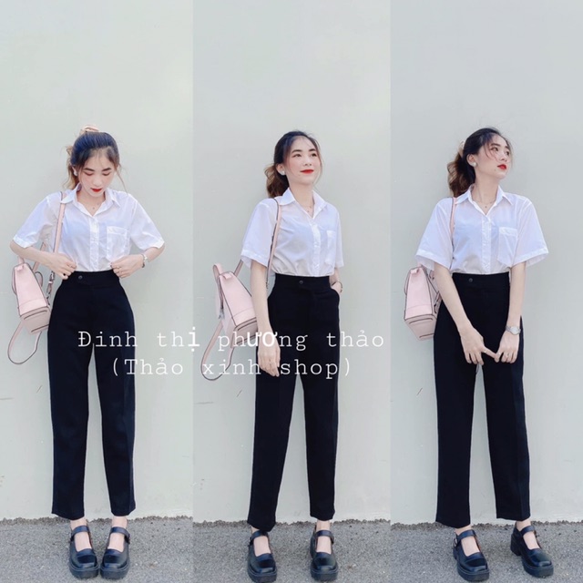 Áo sơmi trắng Oversize trơn tà ngang rộng, túi form vừa tay ngắn (ảnh thật) | BigBuy360 - bigbuy360.vn