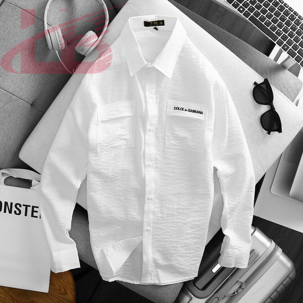 Áo sơ mi nam tay dài phối phối túi, chất đũi cao cấp, áo sơ mi cao cấp LB1990store