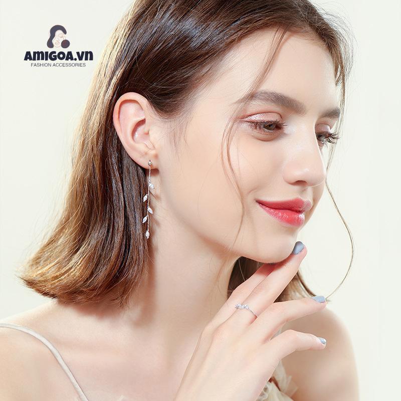 ✨✨ Bông Tai Bạc S925 Dáng Dài Tua Rua Đơn Giản Cá Tính Cho Nữ