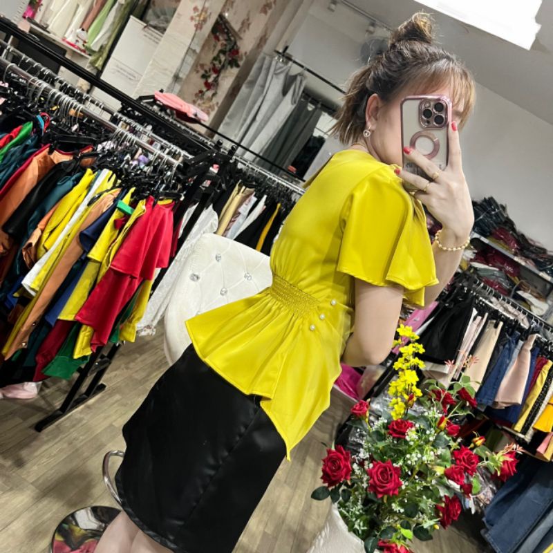 Hình thật - Áo kiểu lụa tay cánh tiên eo đính ngọc ❤️FREESHIP❤️áo thiết kế nhiều màu nhiều size chất siêu mát, dày mịn