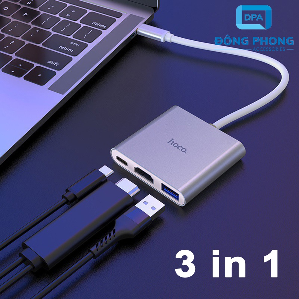 Hub Chuyển Cổng Type C Ra USB 3.0 , HDMI &amp; PD 2.0 Hoco HB14 Chính Hãng