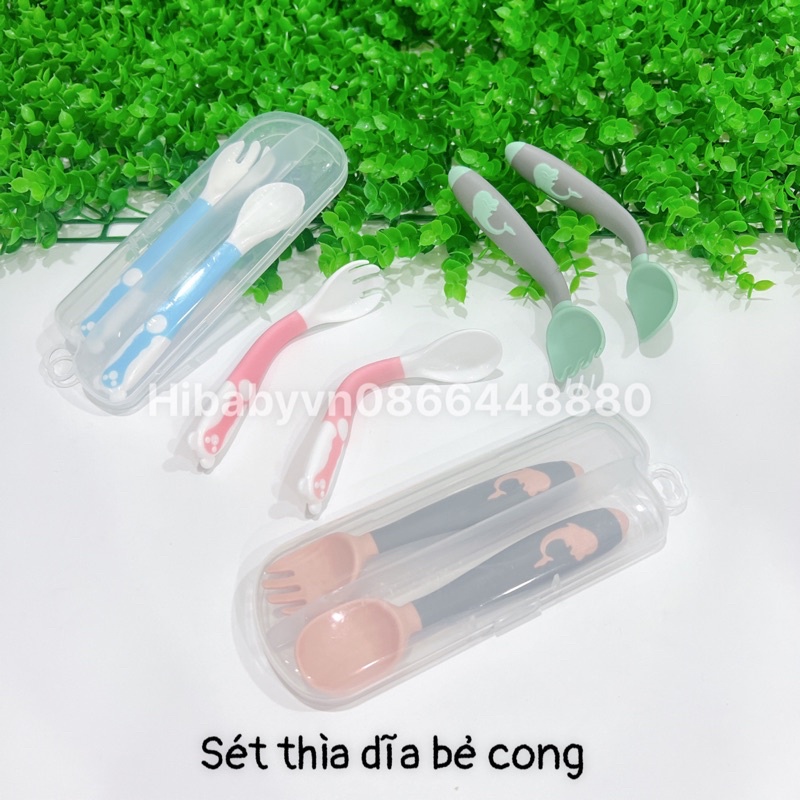 Sét Thìa Dĩa Ăn Dặm Bẻ Cong, Tập Xúc Cho Bé