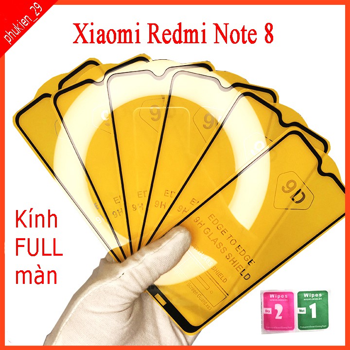 Kính cường lực Xiaomi Redmi Note 8 full màn hình, Ảnh thực shop tự chụp, tặng kèm bộ giấy lau kính taiyoshop2