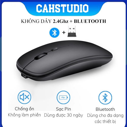 Chuột máy tính không dây Bluetooth 2.4Ghz tự sạc pin cao cấp 2 trong 1 chống ồn dùng cho máy tính laptop macbook