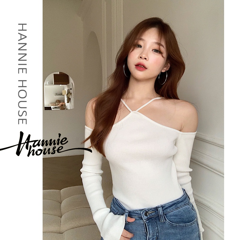 Áo dệt kim trễ vai cổ yếm gợi cảm thời trang cho nữ