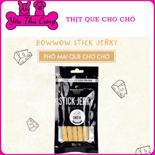BÁNH THƯỞNG MỀM DẠNG QUE CHO CHÓ VỊ GÀ, PHÔ MAI, CÁ HỒI STICK JERKY BOWWOW 50G.....YÊU THÚ CƯNG