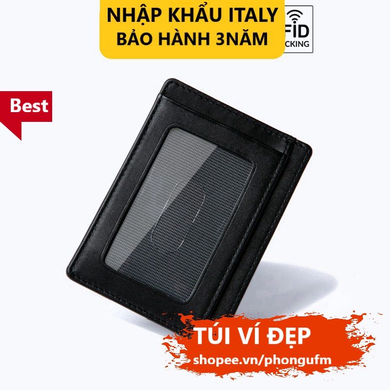 Ví đựng thẻ da bò thật siêu mỏng chống trộm RFID thông minh nhỏ gọn tinh tế Rainbow CW001 BLK
