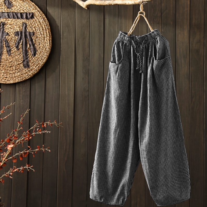 # ZANZEA Women Casual Plaid Cotton Linen With Pocket Long Pants # | BigBuy360 - bigbuy360.vn