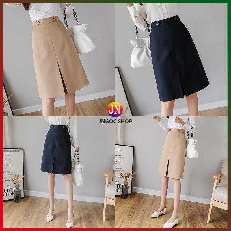 Chân váy chữ A dài xẻ trước công sở thanh lịch, Váy công sở chữ A dài midi Hàn Quốc | BigBuy360 - bigbuy360.vn