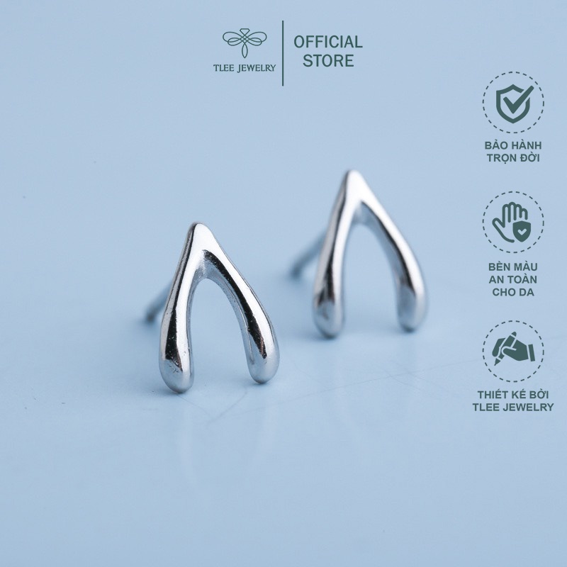 Khuyên tai bạc nữ TLEE sừng hươu mini basic B0105