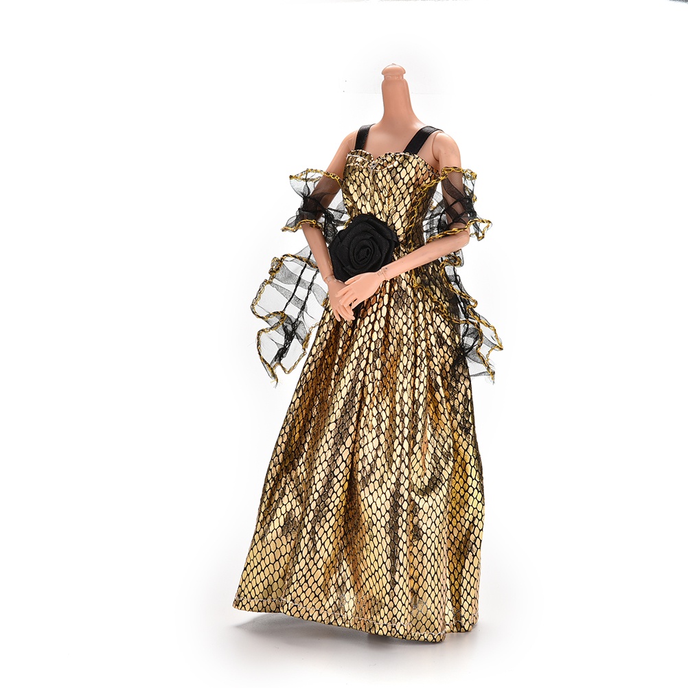Đầm Vàng Phối Lưới Đen Xinh Xắn Cho Búp Bê Barbie