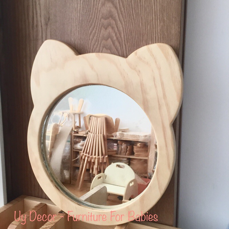 Gương Để Bàn, Gương Treo Tường Cho Bé Hình Mèo Uydecor Gỗ Plywood