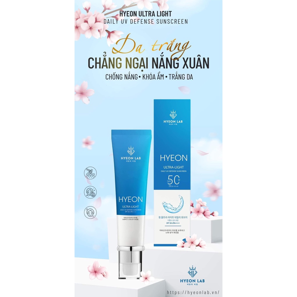 Kem Chống Nắng Nhập Khẩu Hàng Quốc Hyeon Ultra Light Daily UV Defense Sunscreen [Hyeon Lab] 𝗦𝗣𝗙 𝟱𝟬+,