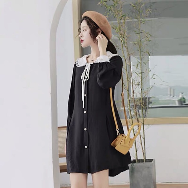 (Order) bigsize L-4XL Đầm lolita dài tay cổ sen phối ren dễ thương, thắt nơ nhẹ nhàng 2019
