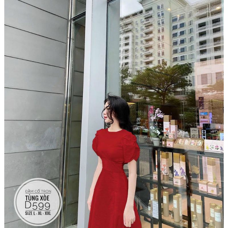 60-90kg BigsizeĐầm cổ tròn tùng xòe D599