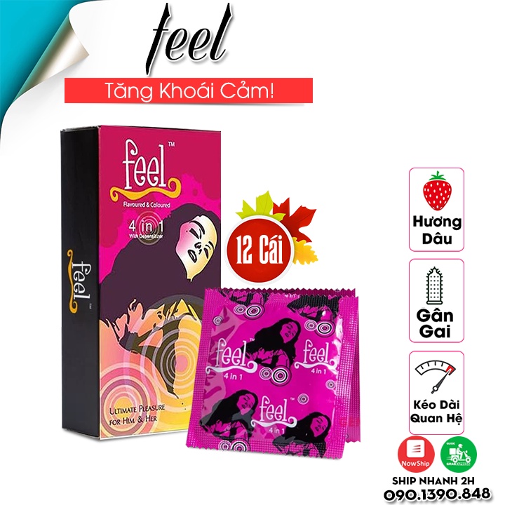 Bao Cao Su FEEL 4 IN 1 - Bi Gai - Kéo Dài Thời Gian Quan Hệ - Bcs Chính Hãng Malaysia, Hộp 12 cái