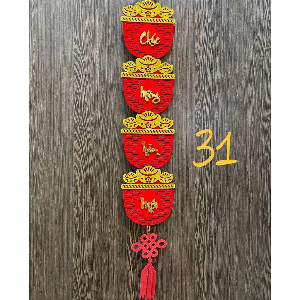Dây treo nhung đỏ trang trí tết TL31 hũ vàng