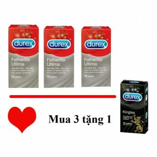 [ Có video ảnh thật ] Bộ 3 hộp bao cao su Durex Fetherlite Ultima 12 bao tặng 1 hộp bcs durex kingtex 12 chiếc