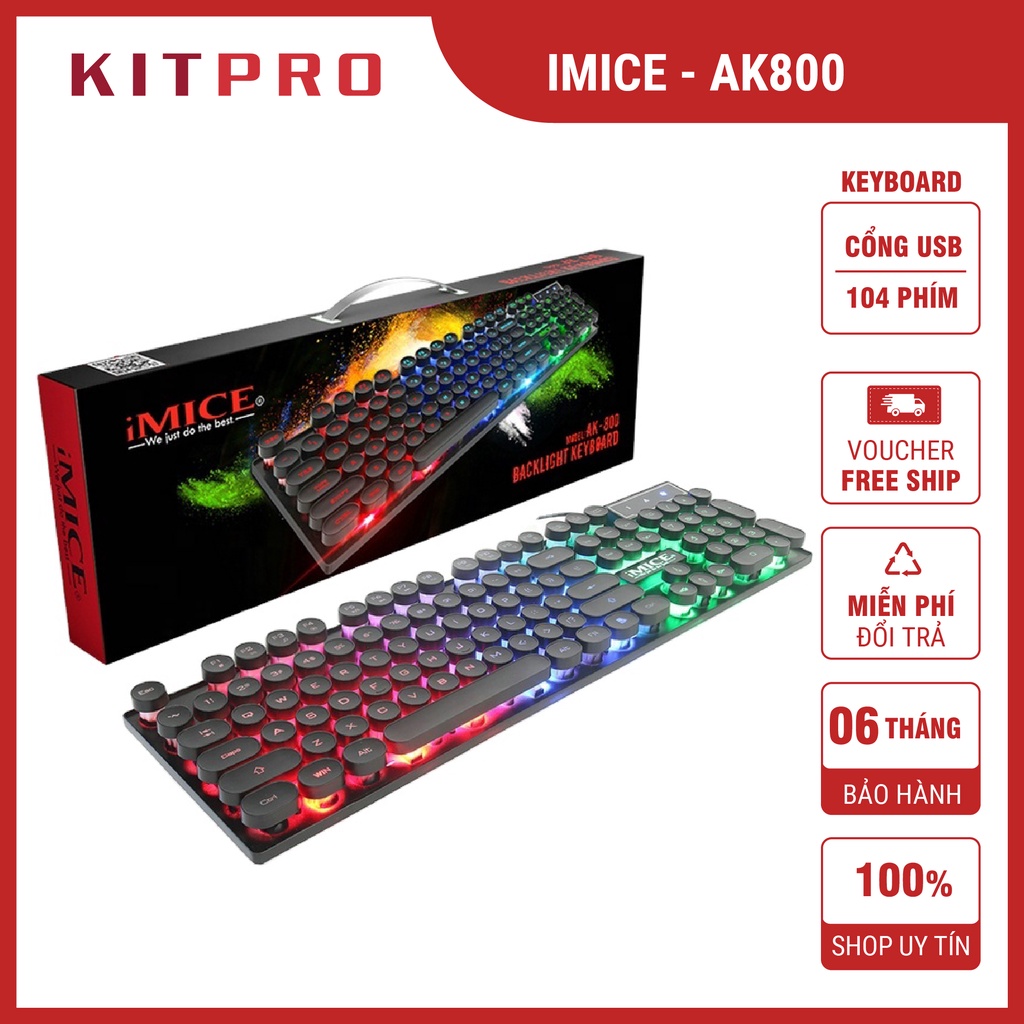 Bàn Phím Chơi Game AK800 Có LED Cực Đẹp, Phím Tròn Có Dây Thiết Kế Chống Nước Chính Hãng KITPRO