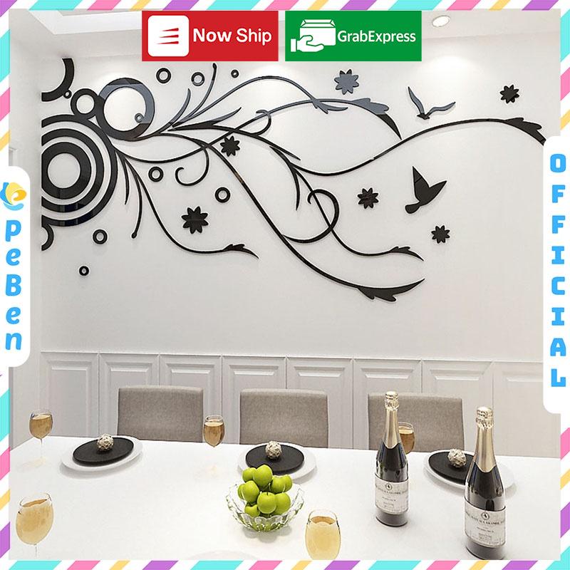 Tranh dán tường mica 3d decor khổ lớn hoa sáng trang trí phòng khách, phòng ngủ, phòng cưới Nhiều Size - EPeBen