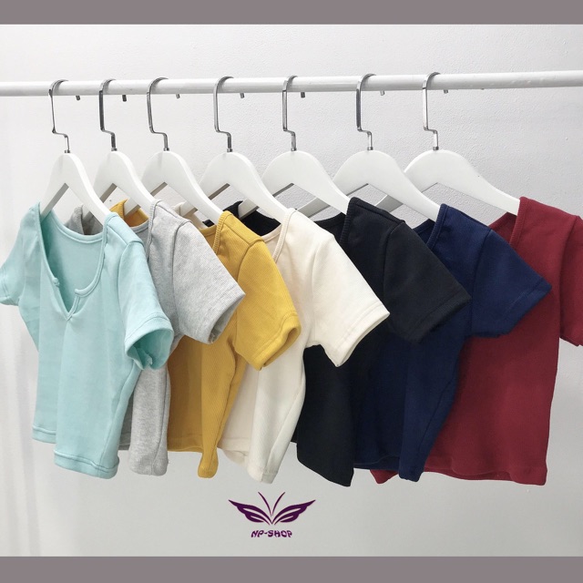 Áo croptop nữ chất thun gân cổ chữ v, áo ôm ngắn trên rốn NPAO012