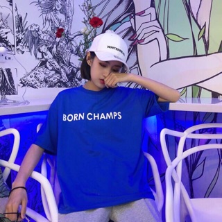Áo thun xanh in chữ BORN CHAMPS