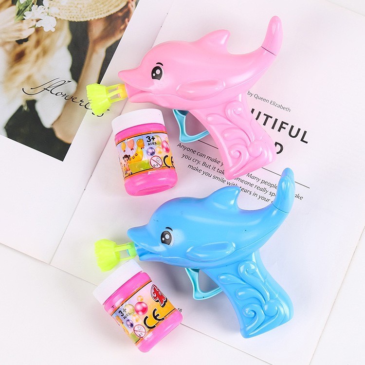 Súng bắn bong bóng xà phòng hình Cá Heo 12cm không cần pin