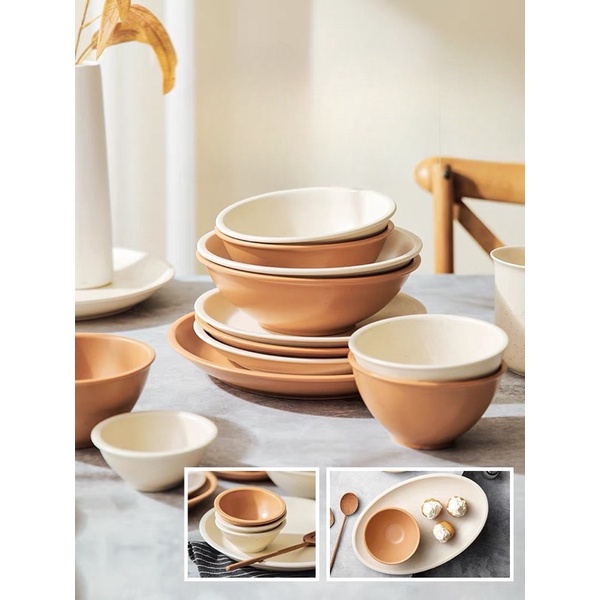 Bộ bát đĩa gốm trơn mix màu Orange Moon phong cách Bắc Âu