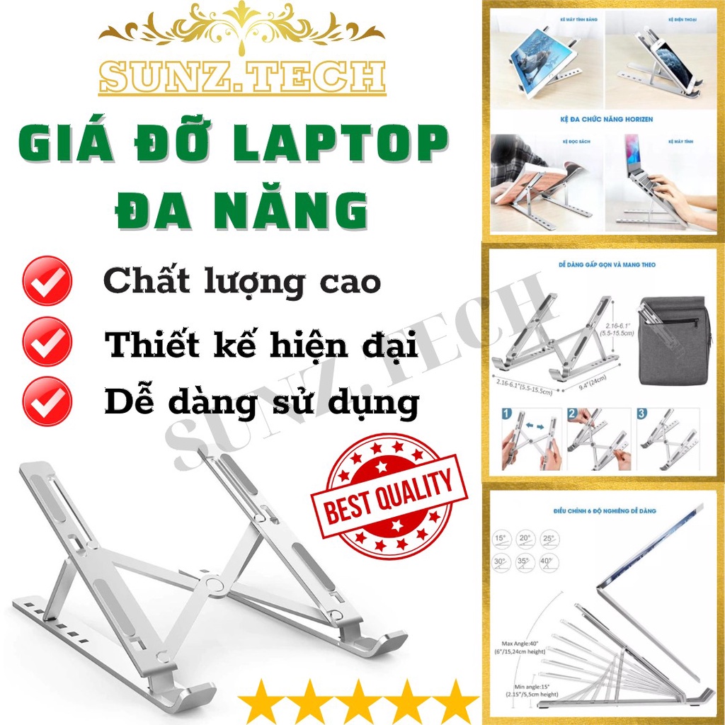 Giá đỡ laptop, macbook, ipad N3 bằng NHÔM CAO CẤP, kệ đỡ máy tính tản nhiệt, gấp gọn, chịu lực siêu tốt