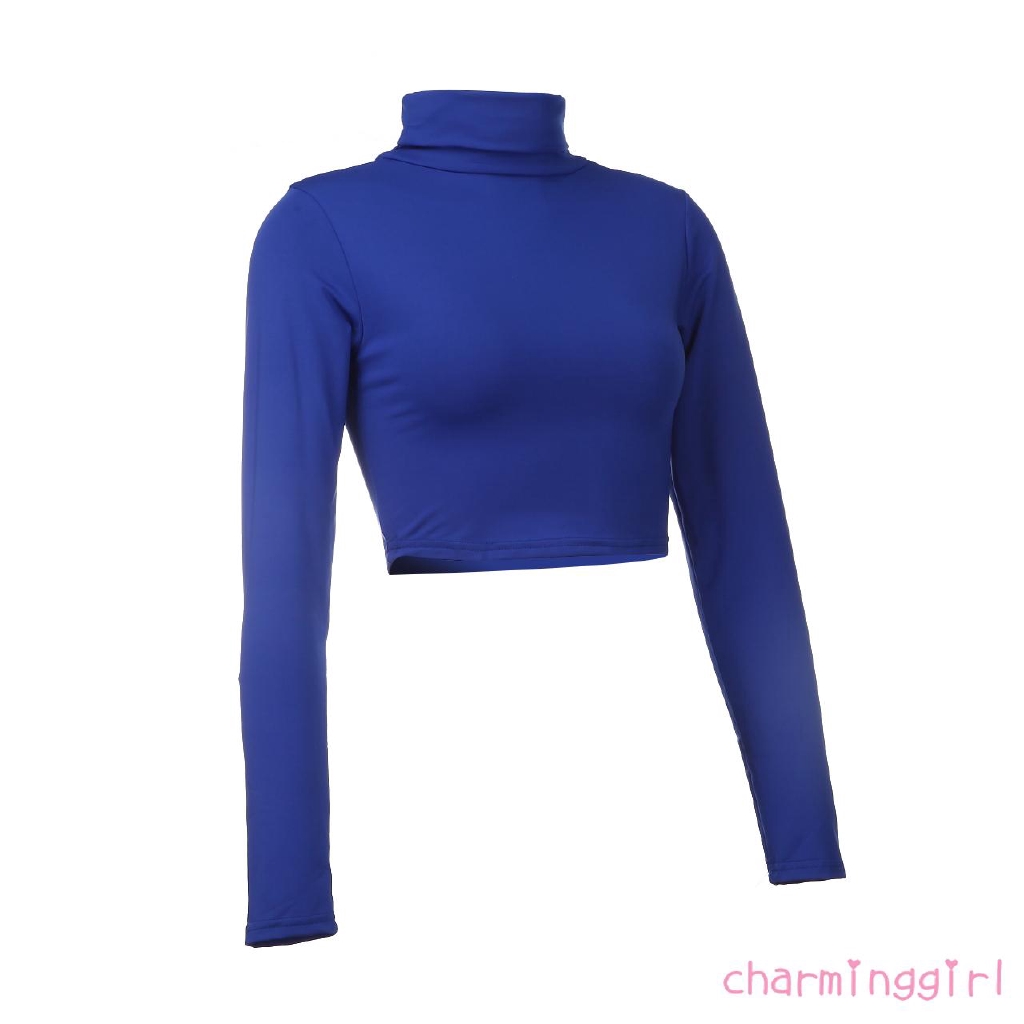 Áo thun croptop tay dài cổ lọ màu trơn thời trang cho nữ