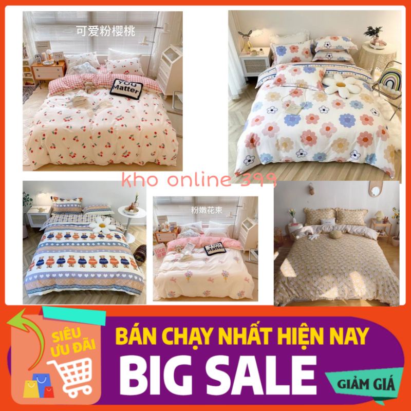 [GIÁ HỦY DIỆT] set (bộ) chăn ga gối nệm 4 món cotton living nhập khẩu, gồm ga trải giường, vỏ gối và vỏ chăn
