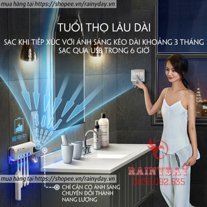 Máy tiệt trùng bàn chải đánh răng UV máy khử trùng diệt khuẩn bàn chải đánh răng và giá treo nhả kem