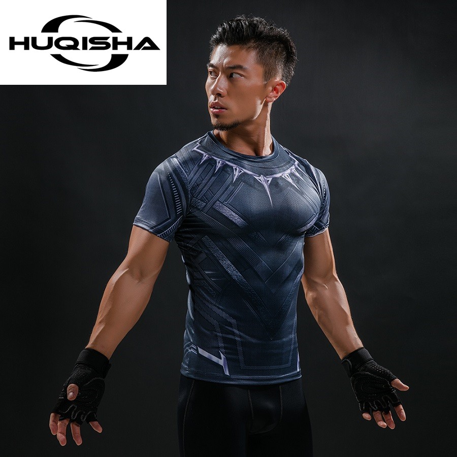 New 3D Printed Black Panther T-shirt Men Summer Fashion Short Sleeve T Shirt Compression Bodybuilding Men's Clothing Quick Dry