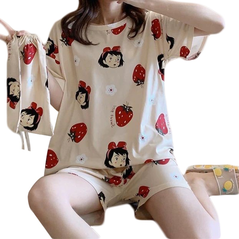 Brroa Bộ Đồ Ngủ Áo Tay Ngắn + Quần Đùi Cỡ Lớn Thời Trang Cho Nữ