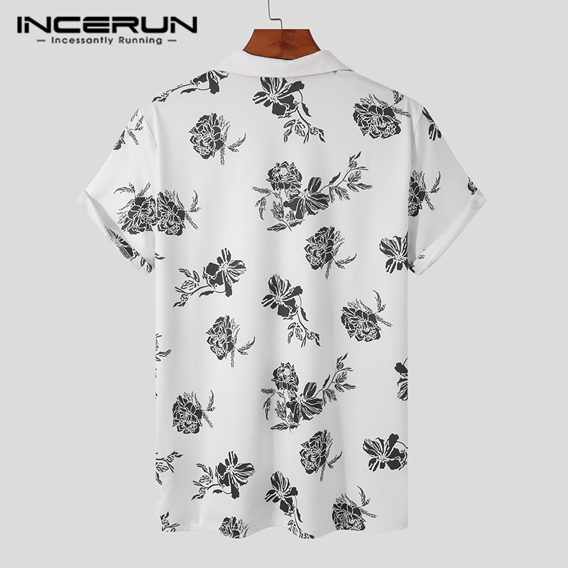 Áo polo INCERUN tay ngắn có khóa kéo in họa tiết thời trang cho nam