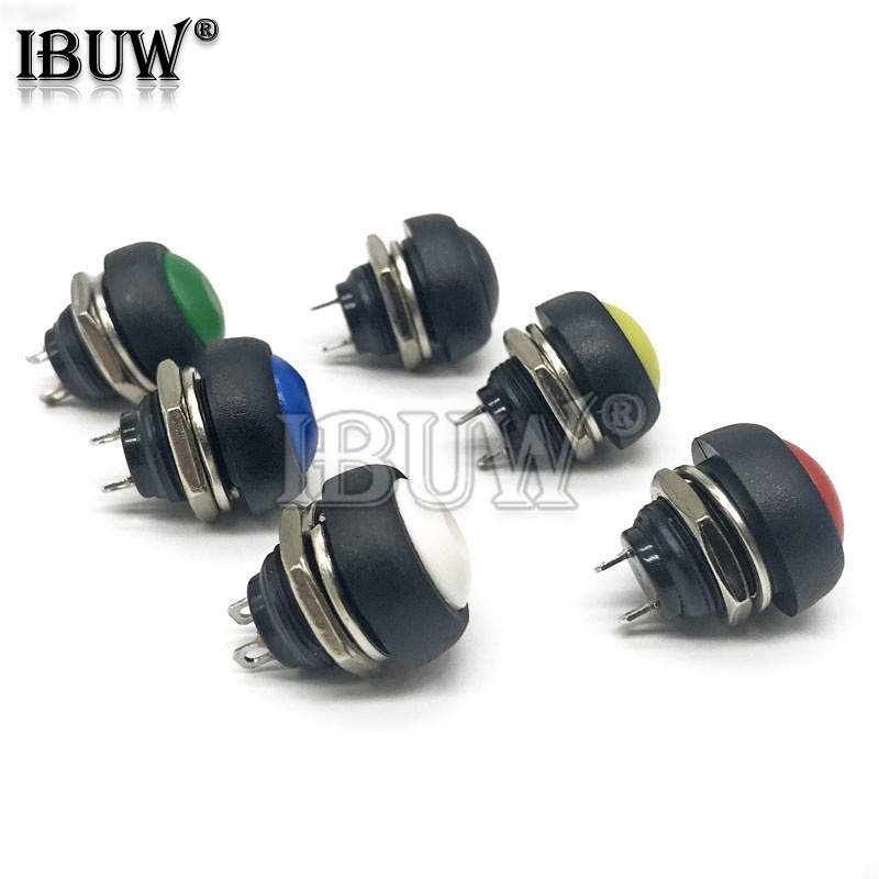 Set 6 Nút Nhấn Tắt / Mở Tự Động mini 12mm Chống Nước pbs-33b Màu Trắng / Đen / Xanh Lá / Đỏ / Vàng / Xanh Lá