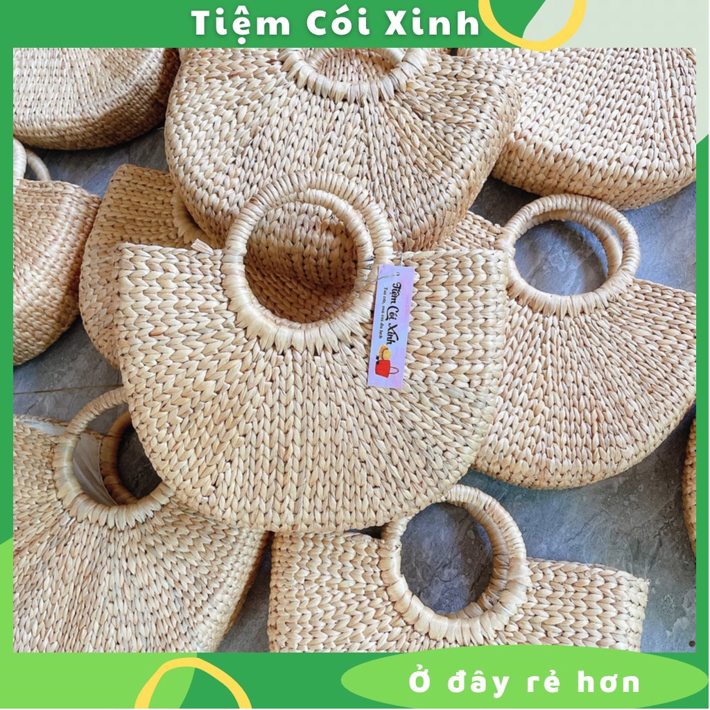 Túi Xách Cói Nữ Luc Bình Bán Nguyệt Mẫu Trơn Dùng Đi Biển, Decor Túi TIỆM CÓI XINH