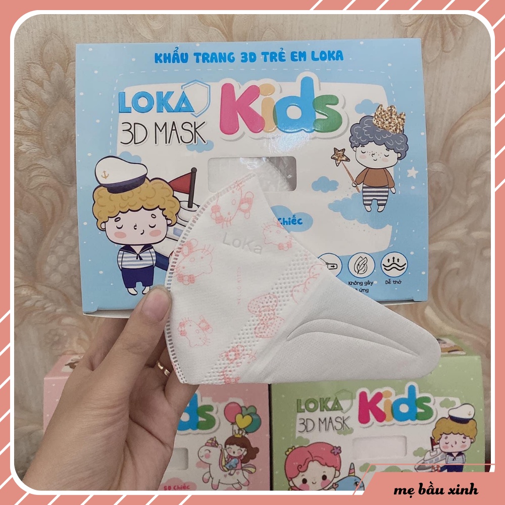 Hộp 50 chiếc khẩu trang 3D Mask Loka trẻ em, khẩu trang 3D cho bé ôm khít mặt, chống bụi mịn hiệu quả