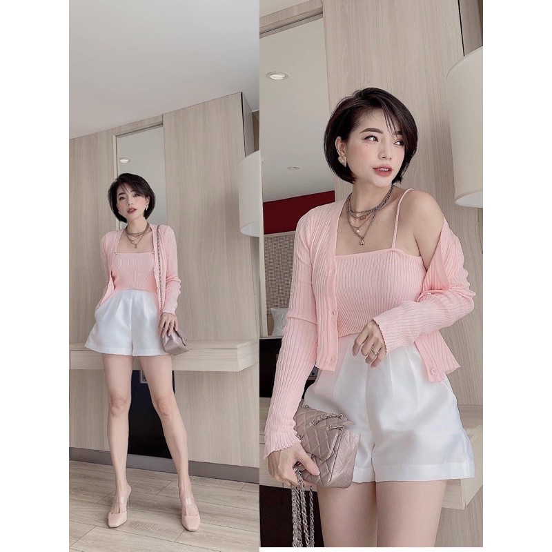 [CARDIGAN] Set Áo Cadigan Nữ, Set Áo Hai Dây Kèm Áo Choàng Chất Dệt Kim