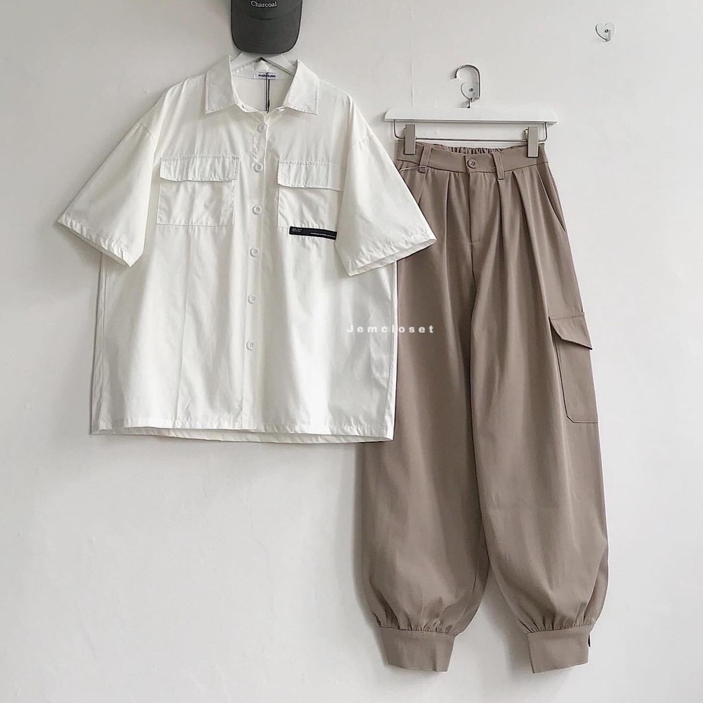 quần kaki fogger suông đen túi hộp ulzzang/ quần unisex jogger nam nữ túi hộp dây dù chất kaki