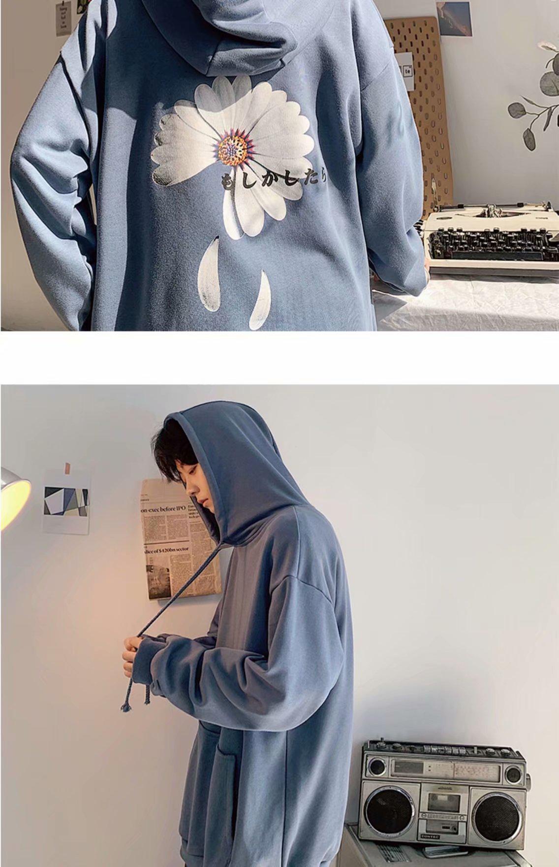 Áo hoodie dáng rộng dài tay in họa tiết hoa cúc thời trang Nhật Bản cỡ M-5XL cho nam | BigBuy360 - bigbuy360.vn