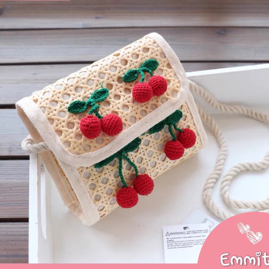 TÚI CÓI ĐEO CHÉO HỌA TIẾT CHERRY  XUẤT DƯ CHO BÉ GÁI ( Kèm ảnh thật )