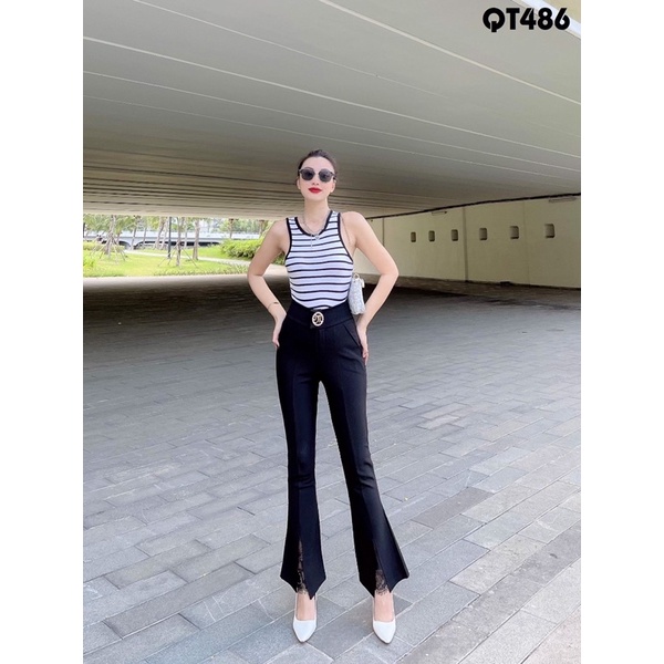 Quần tây nữ lưng cao vải co giãn siêu tôn dáng