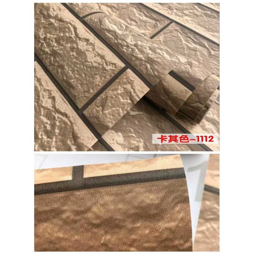 Decal giấy dán tường gạch 3D nâu, 3D hồng khổ rộng 0.6m